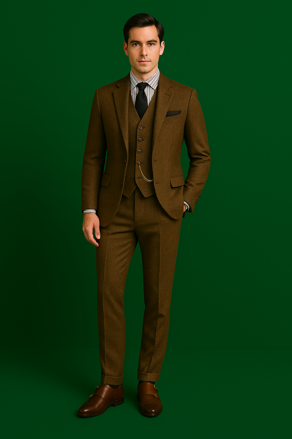 3-teiliger Anzug aus hochwertigem Tweed im Vintage Stil für Hochzeit und festliche Anlässe – Eleganter Anzug Herren