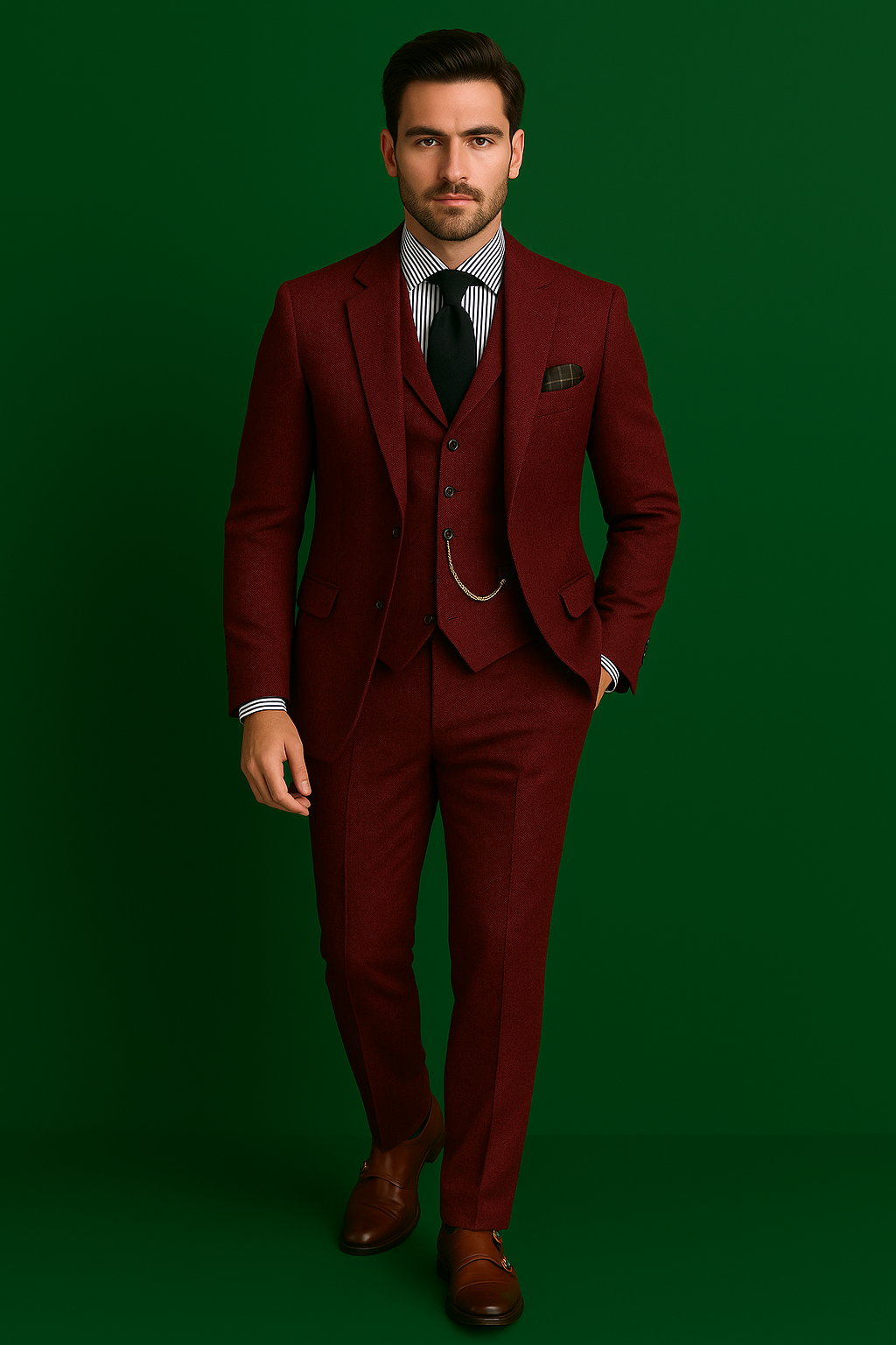 3-teiliger Anzug aus hochwertigem Tweed im Vintage Stil für Hochzeit und festliche Anlässe – Eleganter Anzug Herren