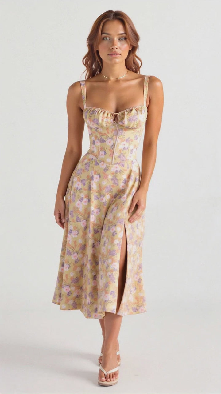 Elegantes Kiana Midikleid mit Korsett-Oberteil – Figurbetont, Fließend, Festliches Kleid für Damen, Hochzeitsgast geeignet